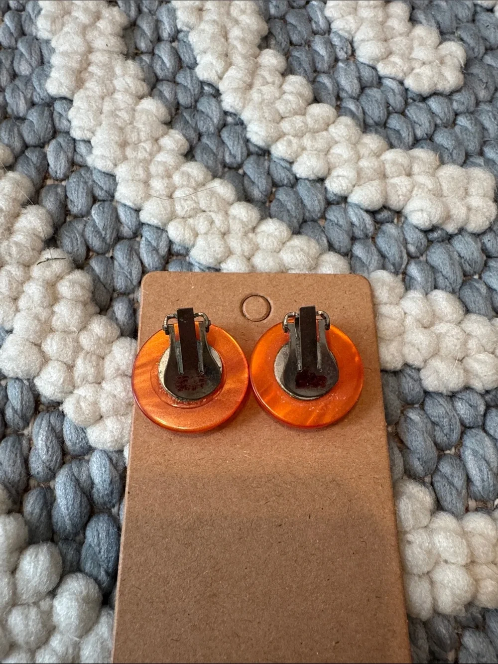 Vintage 1960s 1970s Orange Lucite Clip On Earrings Marbled Mod 3/4